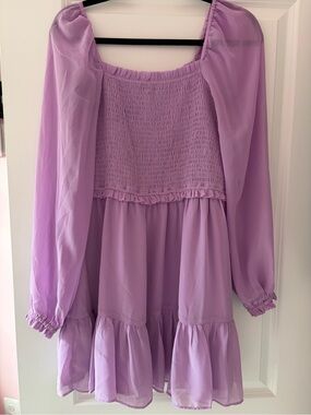 MSK Lilac Smocked Square-Neck Tiered Dress